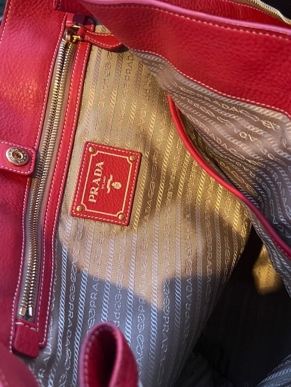 Prada Red Pebbled Leather Tote with Gold Hardware - Picture 8 of 16